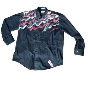 Chaplin Vintage Black Abstract Painted Long Sleeve Button Up Shirt Size Large